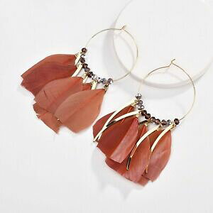 �y���������z�A�N�Z�T���[�@�l�b�N���X�@�C�������O�N���I�[�������O�y���{���h�[���b�horecchini creolo anello grandi penna autentico rosso bordeaux xx33