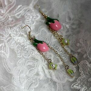 yzANZT[@lbNX@COhbvsNp[V[gO[orecchini a goccia germoglio fiore rosa perla foglio verde regalo l2