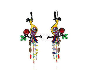 �y���������z�A�N�Z�T���[�@�l�b�N���X�@�u�����`�s�[�R�b�N�C�������Olol bijoux orecchini pavone sul suo ramo uccello giallo