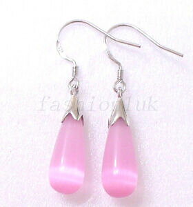 �y���������z�A�N�Z�T���[�@�l�b�N���X�@�C�M���X�t�b�N�C�������O�s���N�h���b�v�V���o�[ladys gancio orecchini originali goccia rosa cats eye stone 925 in argento regno unito