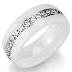 【送料無料】アクセサリー　ネックレス　ステンレススチールリングセラミックホワイト3w983pn 8 mm acciaio inox anello bianco ceramica cz fedina eternity matrimonio