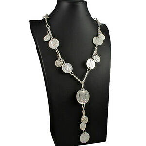 yzANZT[@lbNX@Vo[y_g[}lbNXRX`[WG[trama grossa colore argento pendente charm monete romane lunga collana bigiotteria