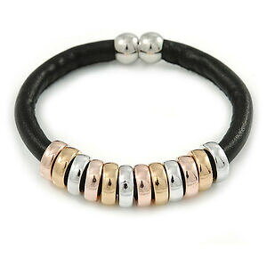 yzANZT[@lbNX@Vo[sNS[huXbgS[hOubNU[pelle nera con argentooroanelli di metallo in oro rosa braccialetto magnetico 19cm
