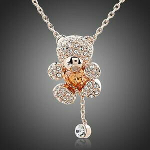 yzANZT[@lbNX@sNtH[n[guEWRlbNXcarino orso placcata in oro rosa strass forma cuore marrone zircone ragazza collana
