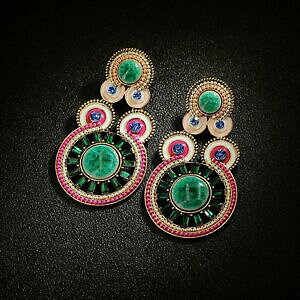 �y���������z�A�N�Z�T���[�@�l�b�N���X�@�s���N�o���b�N�C�������Oorecchini grandi candeliere etnico porcellana verde rosa barocco xx29