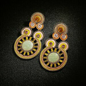 �y���������z�A�N�Z�T���[�@�l�b�N���X�@�o���b�N�C�������Oorecchini grandi candeliere etnico porcellana giallo barocco xx29