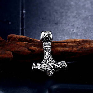 �y���������z�A�N�Z�T���[�@�l�b�N���X�@�X�e�����X�g�[���o�C�L���O�X�`�[���y���_���g�n���}�[acciaio inox ciondolo martello di thor molto dettagliato odin mjolnir vichingo