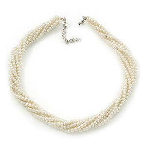 【送料無料】アクセサリー ネックレス パールホワイトガラスメッキネックレスネックレスperla di vetro bianco assemblato collana girocollo intrecciato in argento placcato finish 3