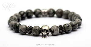 �y���������z�A�N�Z�T���[�@�l�b�N���X�@�J�t�r�[�Y�V���o�[�X�J���J�t�u���X���b�gbracciale perle jaspis 925 argento skull teschio donna uomo bracciale bracelet