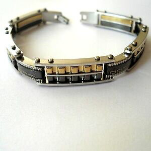 yzANZT[@lbNX@XeXX`[S[huXbgbracciale uomo in acciaio inox lucido, dorato e brunito 21 cm 298 j