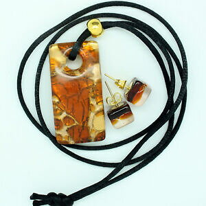 yzANZT[@lbNX@IWS[hxl`AmKXy_g[uZbgCOarancione e oro murano vetro veneziana ciondolo e orecchini a lobo set
