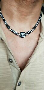 �y���������z�A�N�Z�T���[�@�l�b�N���X�@�l�b�N���X�z�[���g���C�o���r�[�Y�T�C�Y�T�[�t�@�[collana da uomo fatto a mano, dipinti a mano perline tribali in corno, 7 taglie, surfer, in pelle