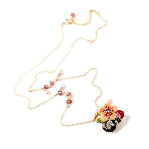 �y���������z�A�N�Z�T���[�@�l�b�N���X�@�R���A�[���[�Ycollier pendantif email fleur rose feuille vert perle de culture original l5