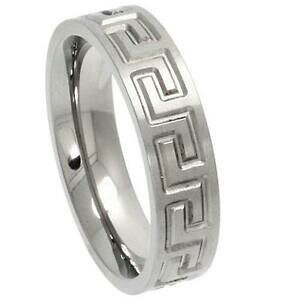 �y���������z�A�N�Z�T���[�@�l�b�N���X�@�`�^���t���b�g�L�[�M���V��6mm titanio comodo da indossare piatta greco chiave fede nuziale