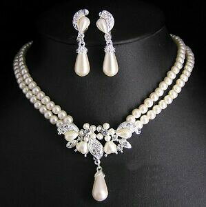 yzANZT[@lbNX@RA[ZbgCOlbNXCXg[hbvset collier e orecchini perle collana di strass fiori gocce foglie