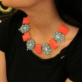 【送料無料】アクセサリー　ネックレス　コリアーターコイズオレンジバックモダンオリジナルcollier fleur turquoise carr orange retro moderne original soire jcr 2