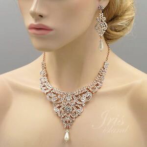 yzANZT[@lbNX@sNy_gCOlbNXp[rosa placcato oro perla di cristallo collana con ciondolo orecchini matrimonio