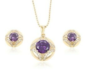 【送料無料】アクセサリー　ネックレス　ゴールドアメジストイヤリングペンダントセットラウンド18ct oro riempito gf rotondo con ametista cz orecchini ciondolo set regalo