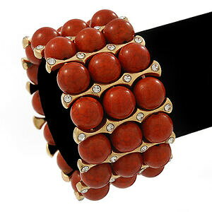 �y���������z�A�N�Z�T���[�@�l�b�N���X�@�r�[�Y�o�[�t���b�N�Xtrama grossa perline di corallo con bracciale doro bar flexlunghezza fino a 20cm