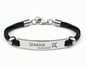 【送料無料】アクセサリー　ネックレス　ステンレススチールプレートブレスレットid bracciale in pelle con piastra in acciaio inox incl incisione a scelta nero o marrone