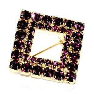�y���������z�A�N�Z�T���[�@�l�b�N���X�@�N���X�^���o�C�I���b�g�u���[�`broche ancienne de couleur or carr cristal violet bijou brooch