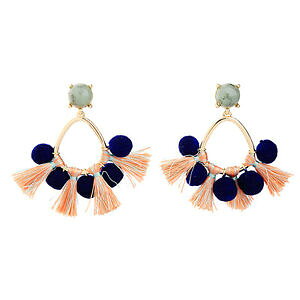 �y���������z�A�N�Z�T���[�@�l�b�N���X�@���b�L�s���I�����W�C�������Oorecchini a perno dorato grandi candeliere pompon arancio blu artigianale xx20