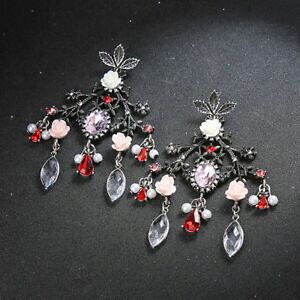 yzANZT[@lbNX@V[gsNgCOorecchini argentato grandi candeliere foglio fiore rosa rosso retr xx30