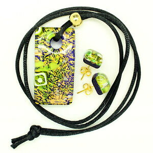 yzANZT[@lbNX@S[hxl`AmKXy_gCOverde, bianco e oro murano vetro veneziana ciondolo e orecchini a lobo set