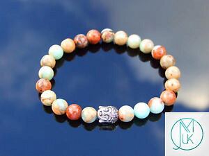 �y���������z�A�N�Z�T���[�@�l�b�N���X�@�A�N�A�����h�W���X�p�[�q�[�����O�J�tbuddha aqua terra jasper natural gemstone bracciale guarigione 69 elasticizzata