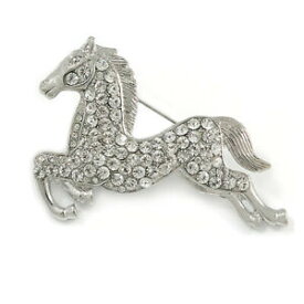 【送料無料】アクセサリー　ネックレス　クリスタルギャロッピングクリアブローチシルバーclear crystal galloping horse brooch silver tone