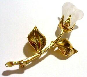 �y���������z�A�N�Z�T���[�@�l�b�N���X�@�r���e�[�W�t�H�[��broche ancien bijou vintage en forme de rose effet verre opaline couleur or 356