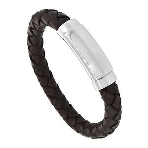 �y���������z�A�N�Z�T���[�@�l�b�N���X�@�u���X���b�g�X�e�����Xmarrone intreccio pelle bracciale w acciaio inox magnetica chiusura