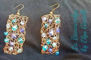 yzANZT[@lbNX@COCOorecchini artigianale filigrana rame e cristalli blu earrings copper amp; crystals
