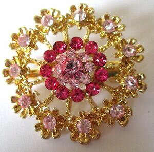 �y���������z�A�N�Z�T���[�@�l�b�N���X�@�r���e�[�W�o���I���[�u�o�C�I���b�grare broche bijou vintage couleur or rosace cristaux roses violets citrine 3509