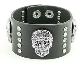 【送料無料】アクセサリー　ネックレス　アメリカスカルブレスレットdonna nero sugar skull braccialetto in pelle usa venditore