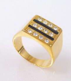 【送料無料】アクセサリー　ネックレス　ファッションラインキュービックジルコンリングマンfashion1uk 18kt placcato oro giallo nero linea zircone cubico anello uomo