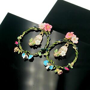 �y���������z�A�N�Z�T���[�@�l�b�N���X�@�N���b�v�O���P�[�Wboucles doreilles clip on gros anneau fleur bourgeon bleu vert cage doiseau l2