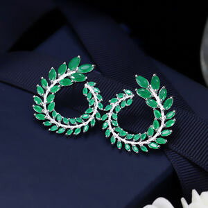 �y���������z�A�N�Z�T���[�@�l�b�N���X�@�O���u�����`�I���[�u�G�����[�hboucles doreilles gros branche feuille olive vert emeraude plaqu or cz g6 90