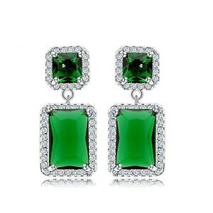 �y���������z�A�N�Z�T���[�@�l�b�N���X�@�G�����[�hboucles doreilles clous rectangle carr plaqu or cz vert emeraude g6 35