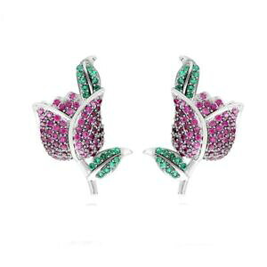 �y���������z�A�N�Z�T���[�@�l�b�N���X�@boucles doreilles clous puces fleur rose feuille plaqu or cz vert g6 13