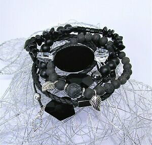 yzANZT[@lbNX@uXbgubNVo[XtXL[NX^p[cZbgset bracciale perle 5 parti in nero argento swarovski cristalli agata lava perle