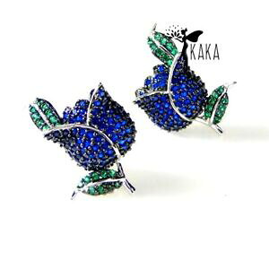 �y���������z�A�N�Z�T���[�@�l�b�N���X�@boucles doreilles clous puces fleur rose feuille plaqu or cz bleu vert g6 12