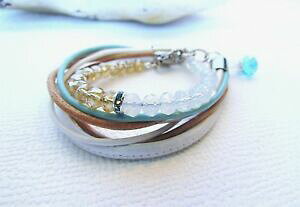 yzANZT[@lbNX@KXr[YzCgx[W^[RCYuXbgJtbracciale in perline di vetro bianco beige turchese avvolgente strass bracciale rimorchio