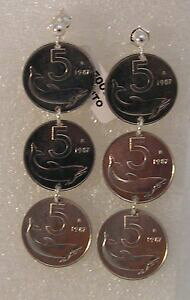 yzANZT[@lbNX@Vo[RCCOorecchino argento 925 con 3 monete da 5 lire ore001 oma132