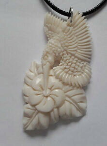 �y���������z�A�N�Z�T���[�@�l�b�N���X�@�N���G�C�V�������C��agnes creations pendentif oiseau amp; fleur en os sculpte main