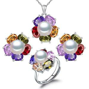 yzANZT[@lbNX@r[Yy_gVo[OlbNXCOthe colorato gemma fiori con perle pendente argento anello collana orecchini f01