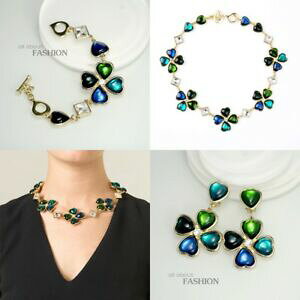 yzANZT[@lbNX@lbNXCONbvN[o[Zbgimpostare collana orecchini clip on corto floreale trifoglio blu verde cuore