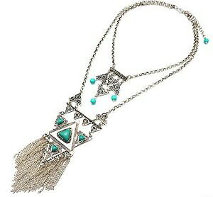 yzANZT[@lbNX@RAcc1329e * collier plastron double rang triangles ethnique mtal vieilli argent