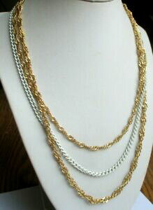 �y���������z�A�N�Z�T���[�@�l�b�N���X�@�R���A�u�����r���e�[�Wancien collier 3 rangs de chaines 2 couleur or 1 blanc bijou vintage 5254