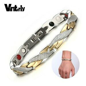 �y���������z�A�N�Z�T���[�@�l�b�N���X�@vinterly energy magnetic bracelet men gold chain germanium bracelet hologram